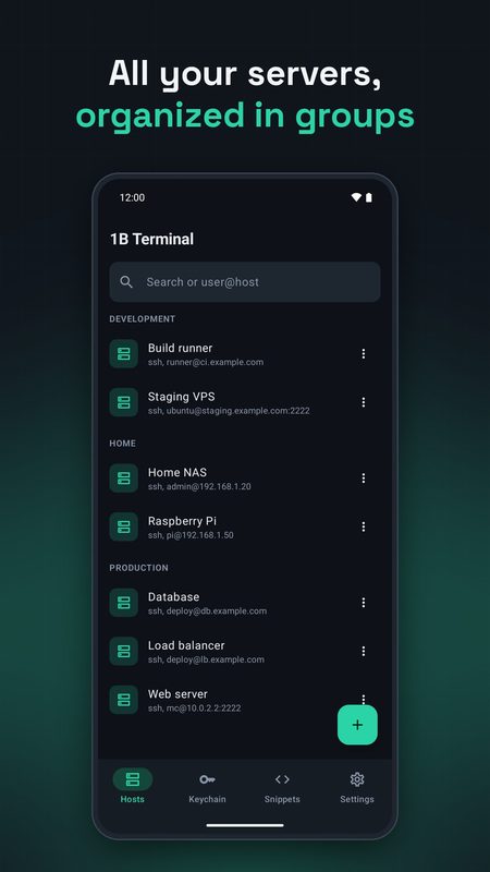 1B Terminal: Your servers, organized in groups