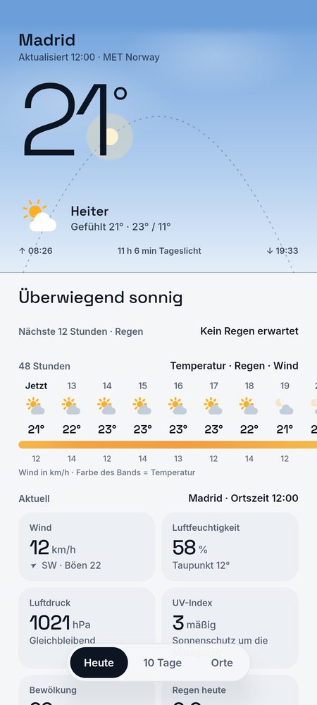 1B Weather: Heute: der Himmel gerade jetzt und der Tag in einem Satz