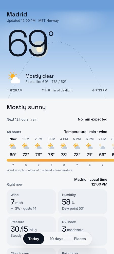 1B Weather: Today: the sky right now and the day in one sentence