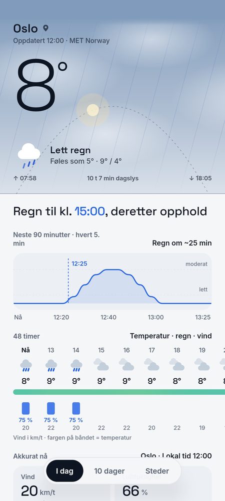 1B Weather: Regn hvert 5. minutt de neste 90 minuttene (Norden)
