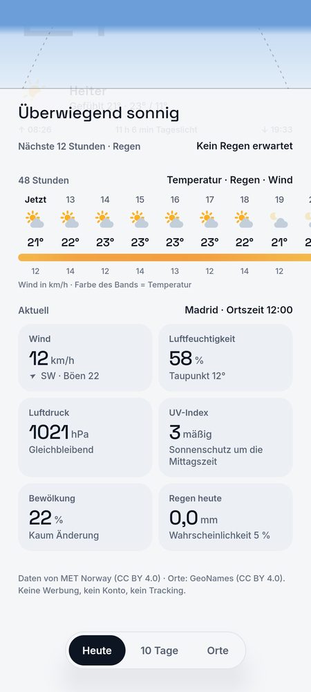 1B Weather: 48 Stunden auf einem Band: Temperatur, Regen und Wind