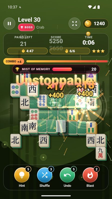 1B Mahjong: Mist of Memory: hidden tiles turn over when free