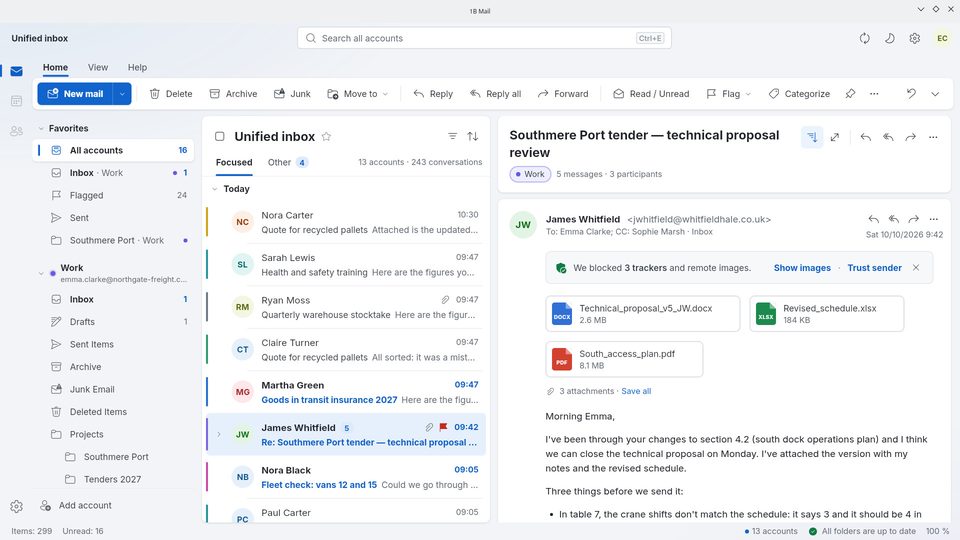 1B Mail: On Linux, with your desktop's own title bar