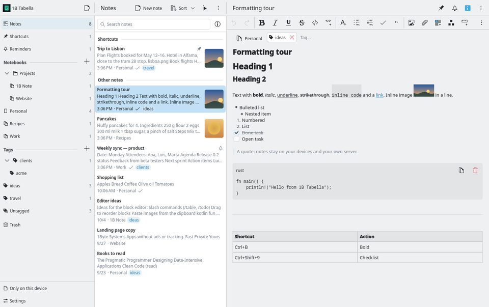 1B Tabella: Formatting as you type