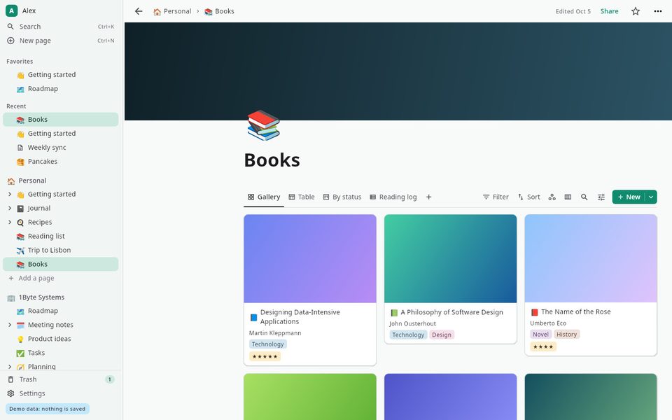 1B Note: Books in a gallery view