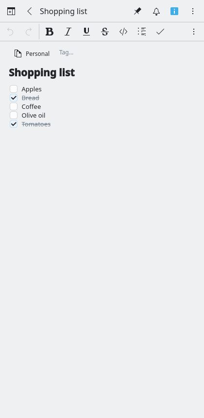 1B Tabella: A checklist in the narrow layout