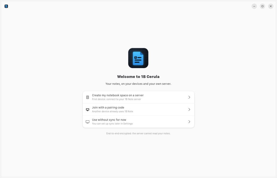 1B Cerula: First run: create a space, join with a code, or skip sync