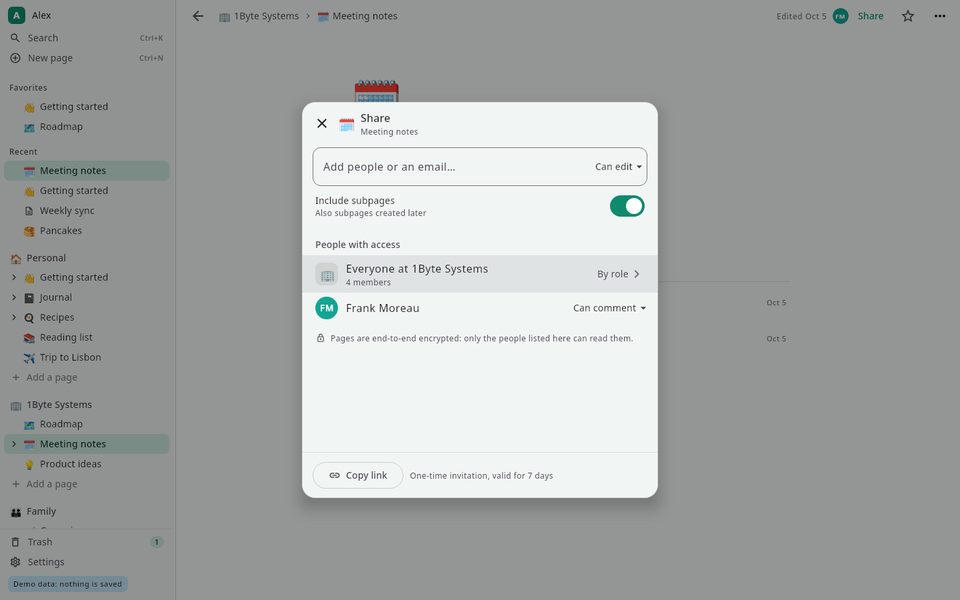 1B Note: Share a page, not your password