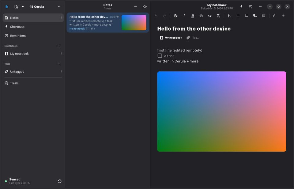 1B Cerula: Edits from your other devices, live
